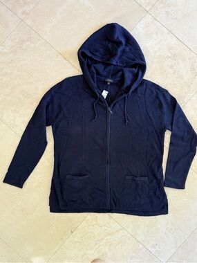 Talbots NWT Navy Blue Waffle Knit Zip Up Hoodie Jacket Size XL